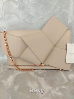 Ted Baker Asterr Leather Giant Knot Bow Evening Clutch Bag Brand New Taupe