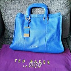 Ted Baker Large Blue Leather'Totier' Tote Bag with Stab Stitch Detail BNWOT