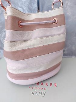 Ted Baker Large Leather Kassy Stripe Soft Bucket Shoulder Bag New Dusky Pink