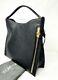 Tom Ford Womens Alix Leather Front Zip Hobo Tote Handbag Black New