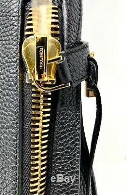 Tom Ford Womens Alix Leather Front Zip Hobo Tote Handbag Black NEW
