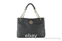 Tory Burch (60396) Britten Black Triple Compartment Pebble Leather Tote Hand Bag