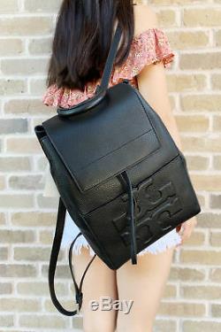 Tory Burch Bombe T Logo Flap Leather Backpack Black