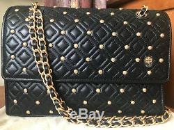 Tory Burch Fleming Stud Quilted Lambskin leather large shoulder bag black new