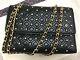 Tory Burch Fleming Stud Quilted Lambskin Leather Large Shoulder Bag Black New