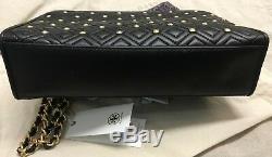 Tory Burch Fleming Stud Quilted Lambskin leather large shoulder bag black new