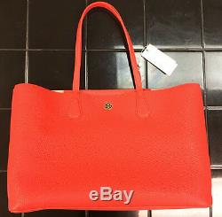 Tory Burch Large Perry Tote (Pebbled Leather Poppy Red/Apricot $395) NWT