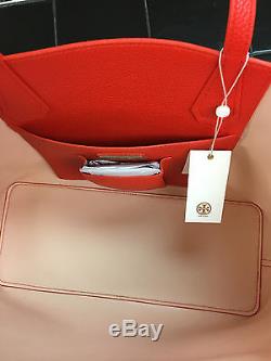 Tory Burch Large Perry Tote (Pebbled Leather Poppy Red/Apricot $395) NWT