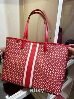 Tory Burch Large Red Coated Canvas T Zag Multifunctional Tote Bag Purse (64206)