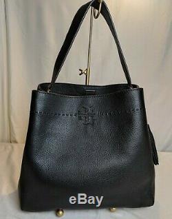 Tory Burch McGraw Black Leather with Tassel Hobo Purse Shoulder Tote Retail $498
