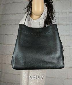 Tory Burch McGraw Black Leather with Tassel Hobo Purse Shoulder Tote Retail $498
