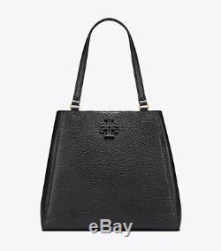 Tory Burch McGraw Carryall Large Tote Bag Black Leather handbag tote GENUINE