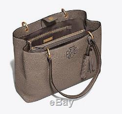 Tory Burch McGraw Triple Compartment Silver Maple Leather Tote Bag RRP USD498