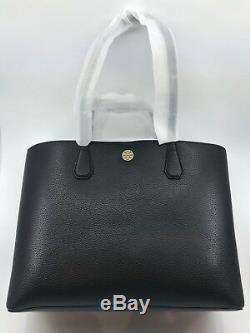 Tory Burch NEW Brody Black Pebbled Leather Large Tote Bag Gold Logo AUTH $395