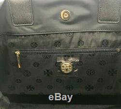 Tory Burch NEW Ella Black Packable Large Nylon Leather Logo Tote Bag $195
