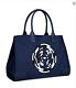 Tory Burch New Ella Navy Embroidered Rope Logo Large Nylon Leather Tote Bag $258
