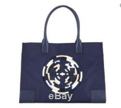 Tory Burch NEW Ella Navy Embroidered Rope Logo LARGE Nylon Leather Tote Bag $258