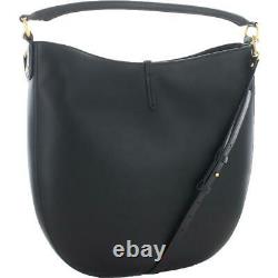 Tory Burch Womens Miller Black Leather Monogram Hobo Handbag Large BHFO 0604