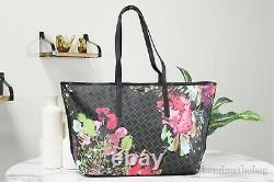 Tumi Everyday Large Black Floral Coated Canvas Leather Tote Carryall Hand Bag