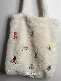 Urban Outfitters Sherpa Ski Tote Bag Embroidered Beaded Skiers NEW