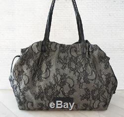 VALENTINO Black Lace Leather Trim Shopping Tote Handbag NEW WITH TAGS