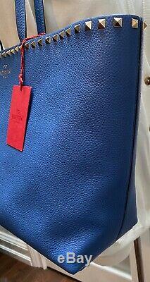 Valentino Garavani Amadeus Blue Rockstud Leather Tote New With Tags