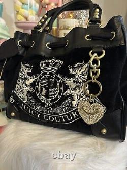 Vintage Juicy Couture Black Velour Daydreamer Tote Bag Purse Scottie Dog Y2K