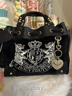 Vintage Juicy Couture Black Velour Daydreamer Tote Bag Purse Scottie Dog Y2K