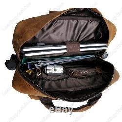 Vintage Leather Men Large 17 Laptop Backpack Hiking Travel Camping Carry On Bag