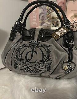 Vintage New Juicy Couture Daydreamer Bag Purse Gray Velour Scottie Dog Crown