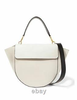 WANDLER Hortensia White Taupe Black Smooth and Textured Leather Shoulder Bag NEW