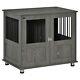 Wooden & Wire Dog Cage For Medium Dog, Stylish Pet Kennel With Magnetic Doors