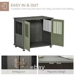 Wooden & Wire Dog Cage for Medium Dog, Stylish Pet Kennel with Magnetic Doors