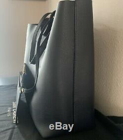 YSL Saint Laurent Leather Shopping Tote Shoulder Bag Large Dark Navy Deep Marine
