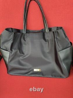 ZAC POSEN Black Nylon Body and Black Leather Pockets and Handles Tote NEW