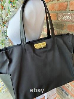 ZAC POSEN Black Nylon Body and Black Leather Pockets and Handles Tote NEW