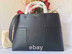 $528 Auth Nwt Tory Burch Block T Compartiment Black Leather Tote Satchel