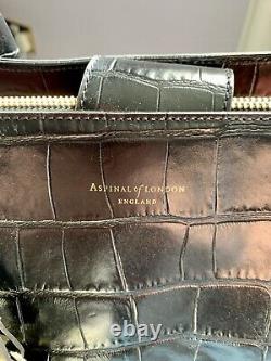 Aspinal Of London Large London Tote In Black Soft Croc Leather Brand New