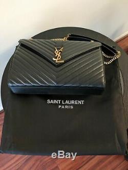 Authentique Ysl Grand Monogramme Saint Laurent Sac Noir Sac En Cuir