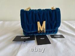 Aw20 Moschino Couture Brand Logo Plauqe M Velvet Effet Blue Crossbody Bag