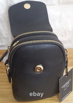 Bnwt, Sac à bandoulière en cuir noir 'Lottie' d'Osprey London pour téléphone portable de grande taille, prix de vente conseillé 149 £.