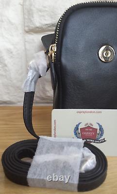 Bnwt, Sac à bandoulière en cuir noir 'Lottie' d'Osprey London pour téléphone portable de grande taille, prix de vente conseillé 149 £.