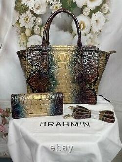 Brahmin Aubree Reptilien Ombre Melbourne Bag+matching Ady Wallet Nwts Vendu