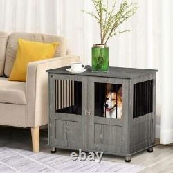 Cage en bois et en fil de fer pour chien de taille moyenne, élégante niche pour animaux de compagnie avec portes magnétiques.