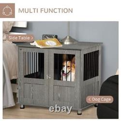 Cage en bois et en fil de fer pour chien de taille moyenne, élégante niche pour animaux de compagnie avec portes magnétiques.