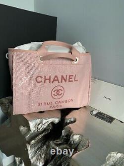 Chanel 20a Pink Deauville Tote Large Gst Grand Shopper 2020 Blush Leather T.n.-o.