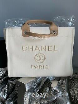 Chanel 20s Beige Deauville Tote Bag Pearl 30 Grandes Poignées D'achat Chaîne Nouveau