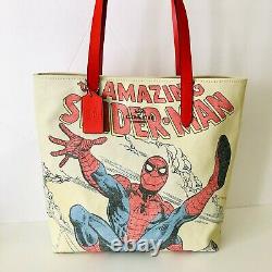 Coach Marvel Tote Spider-man Print Leather Beige Canvas Shoulder Bag T.n.-o. 298 $
