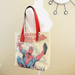 Coach Marvel Tote Spider-man Print Leather Beige Canvas Shoulder Bag T.n.-o. 298 $