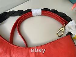 Designer Boden Coral Red Navy Soft Leather'lingfield' Sac À Épaule Bnwb Rrp£180